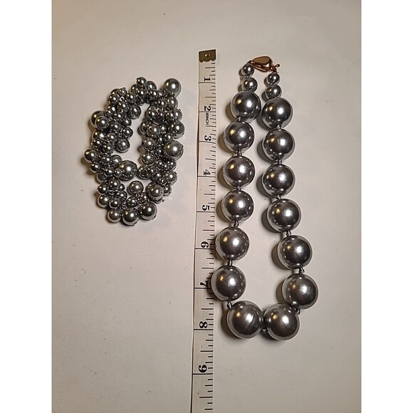 Vintage Silvertone Beaded Necklace & Matching Beaded Bracelet Set Classy - Picture 3 of 6